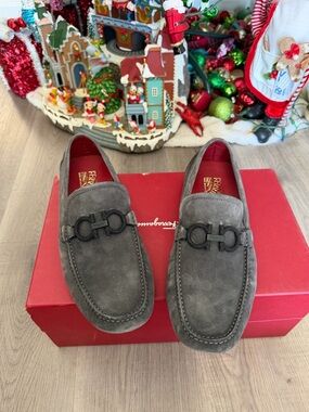 Salvatore Ferragamo Dark Gray Suede Bit Loafers
